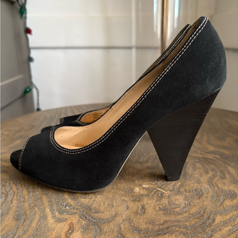 Michael Kors Black Suede Peep Toe Cone Heel Pumps Size 8M